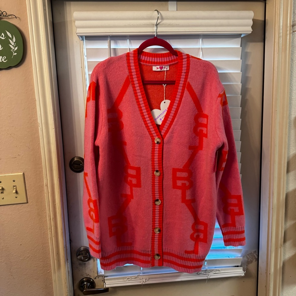 Buddy Love Vibrant Pink and Orange Cardigan NWT** - Picture 2 of 9